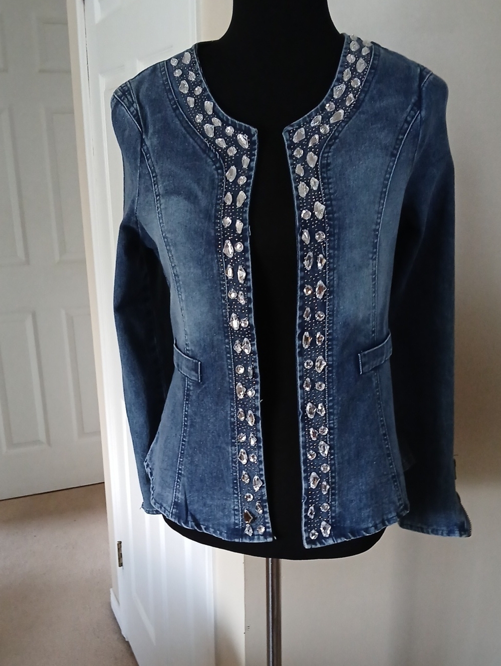 Fashion Brand Company Blue Embellished Jean Jacket